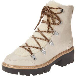 The Drop Women's Bone Cream Caleb Shearling Hiking Faux Suede Lace Up Shoes
